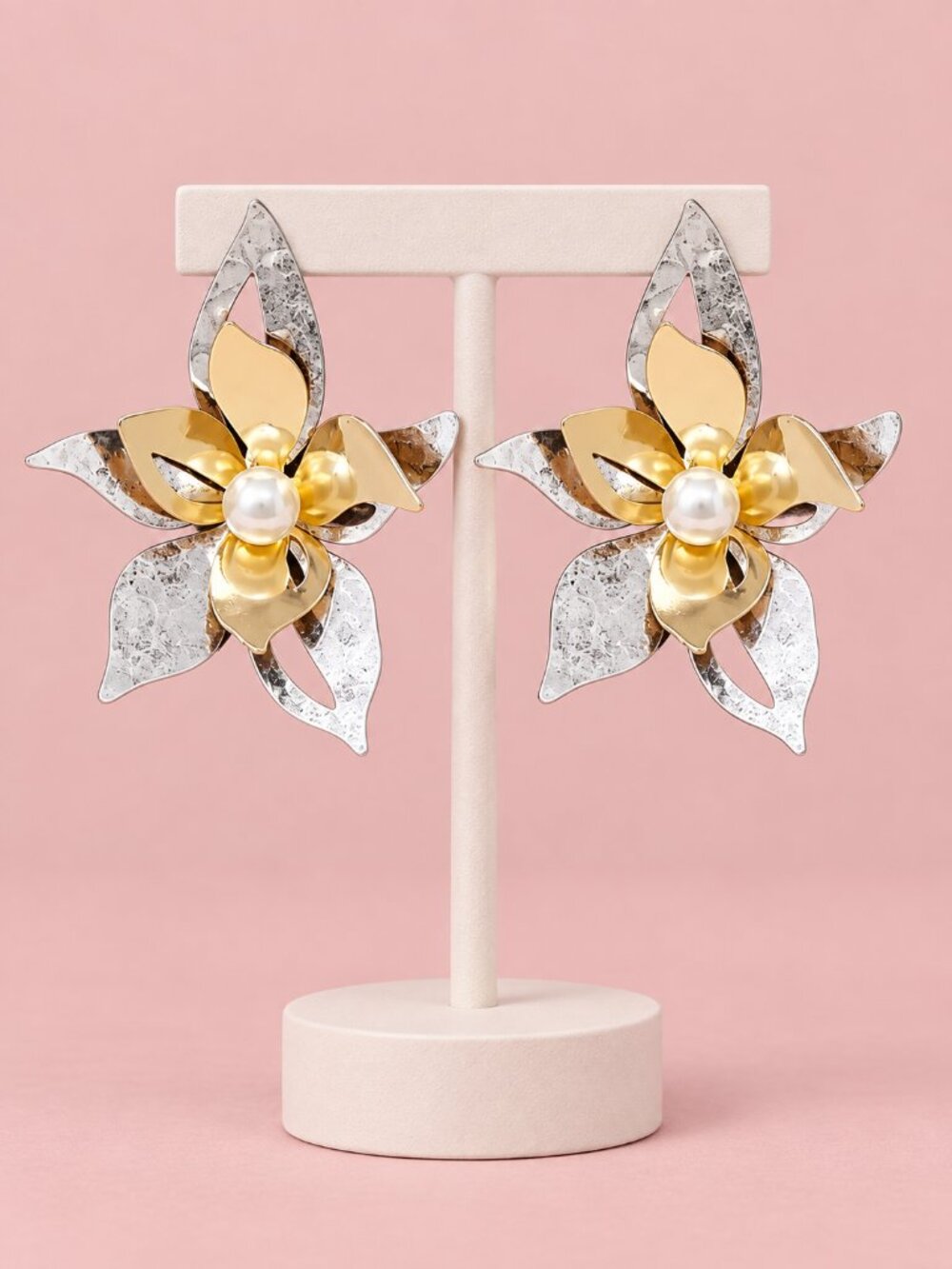 Oversized Gold Silver Flower Pearl Zara Floral Theme NEW Statement Earrings